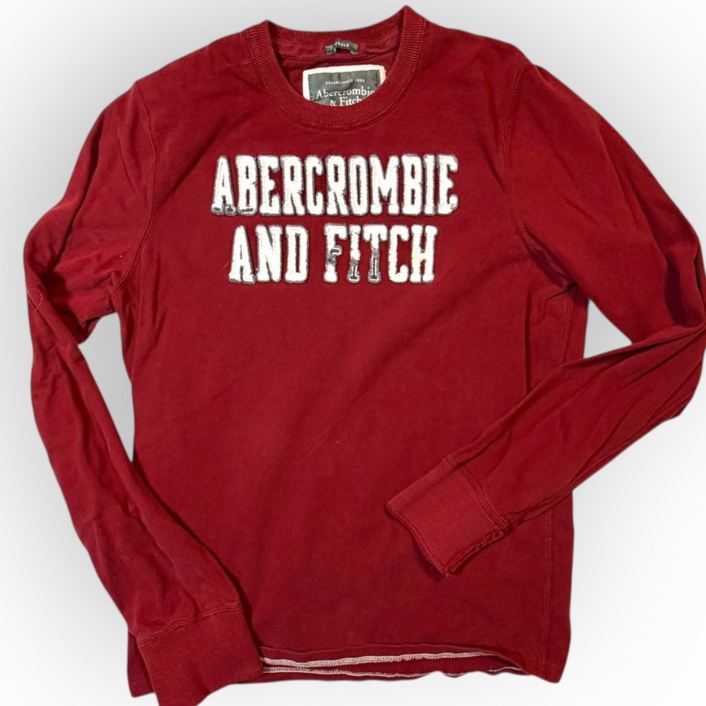 Y2K Abercrombie & Fitch‎ Muscle Sweatshirt Men's M Red Embroidered Spell Out